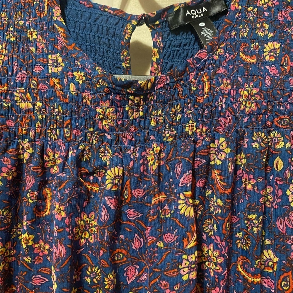 Pre-Owned Aqua Girls Size XL Long Sleeve Floral Print Multicolor Dress